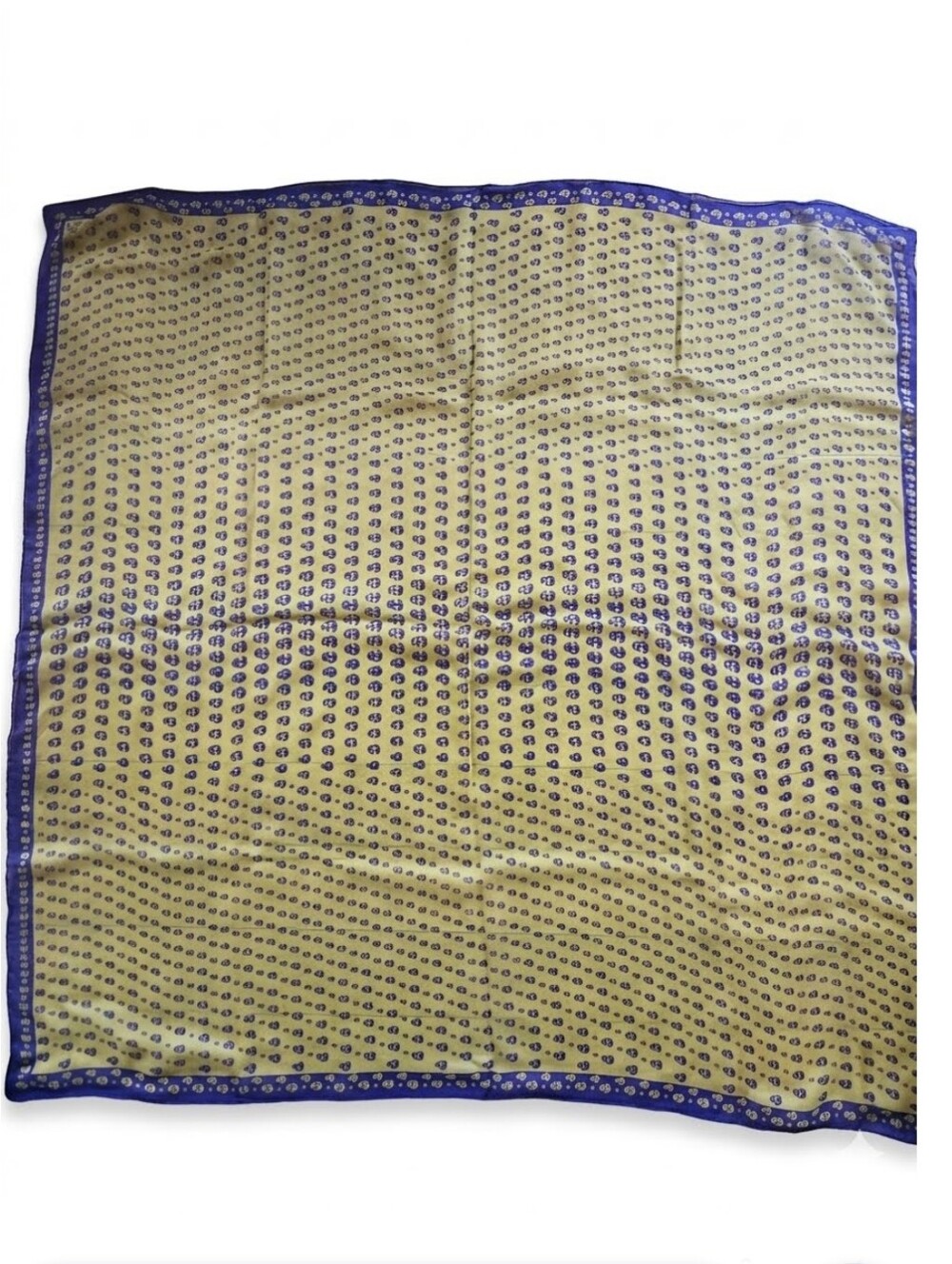 Alexander McQueen Yellow & Blue Skull Motif Square Sheer Silk Scarf 37 X 39